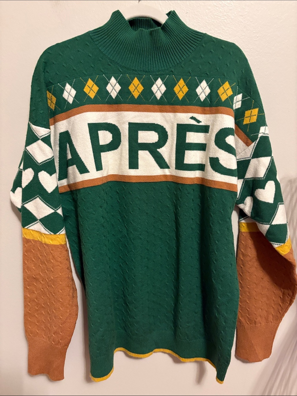 Fate Green, Brown & Yellow 'APRÈS' and Golf Knit Mock Turtleneck Sweater NWOTS